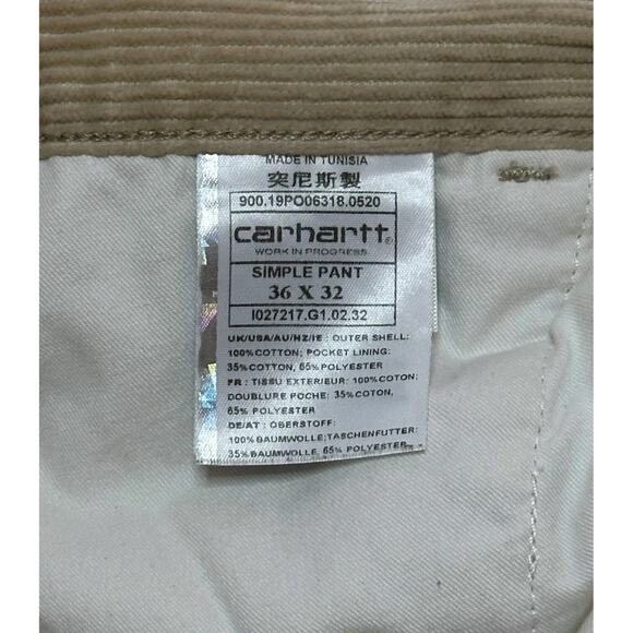 CARHARTT WIP Corduroy Simple Pants Straight Leg Baggy Skater Hippie Khaki Beige - Picture 11 of 12